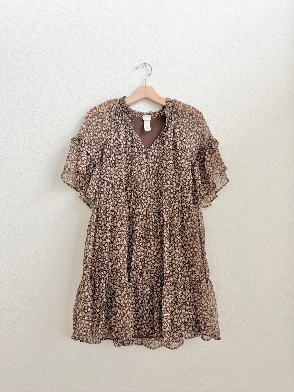 h&m brown chiffon floral dress
